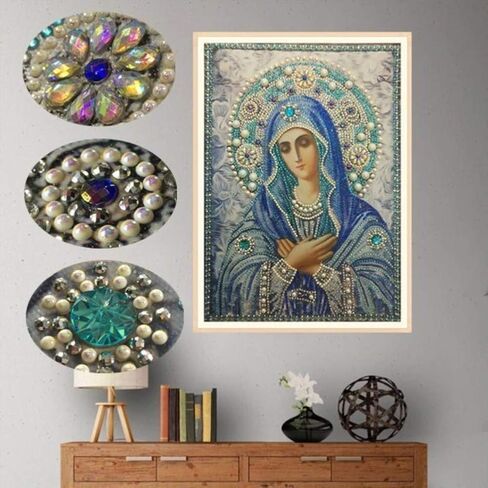 Diamond Painting DIY 5D Special Shape Rhinestones, ABEUTY Religion Christian Virgin Mary & Son of Jesus, Partial Drill Crystal Diamond Art Kits in Saudi Arabia