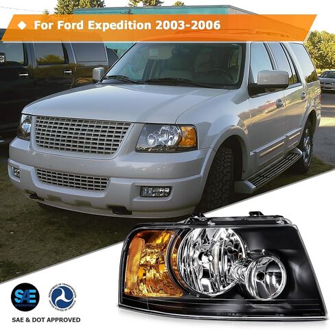 Headlight Assembly For Ford For Expedition 2003-2006 Black Housing Clear Reflector Clear Lens Driver and Passenger Side Headlamp in Saudi Arabia