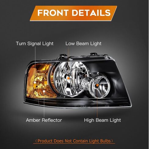 Headlight Assembly For Ford For Expedition 2003-2006 Black Housing Clear Reflector Clear Lens Driver and Passenger Side Headlamp in Saudi Arabia