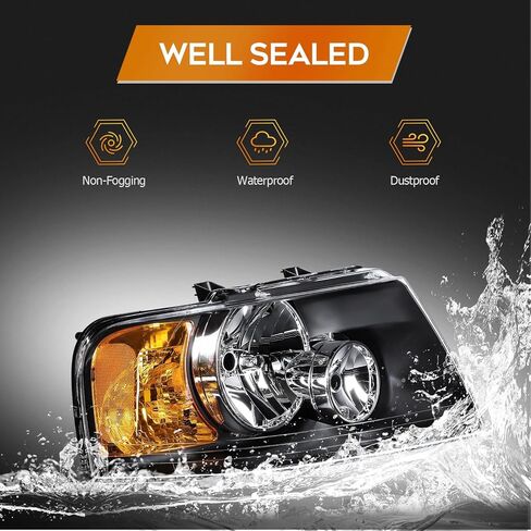 Headlight Assembly For Ford For Expedition 2003-2006 Black Housing Clear Reflector Clear Lens Driver and Passenger Side Headlamp in Saudi Arabia