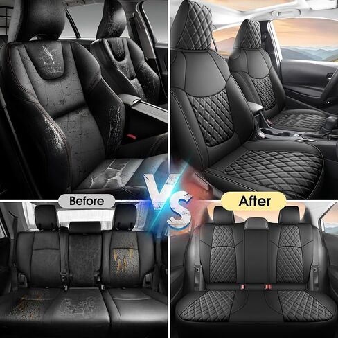 AOOG Leather Car Seat Covers Fit Toyota Corolla, Luxury Waterproof Faux Leather Seat Covers Custom Fit for Toyota Corolla 2018 2019 2020 2021 2022 2023 (Full Set, Black) in Saudi Arabia