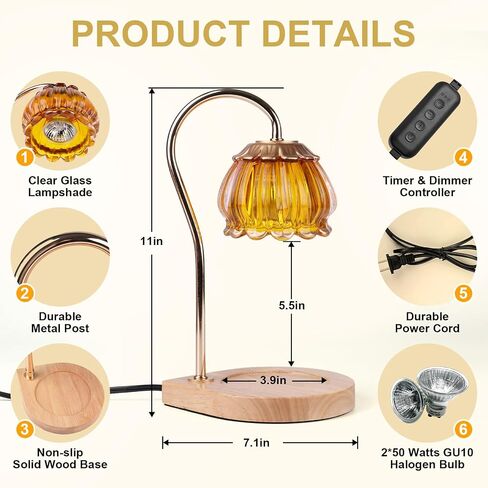 Candle Warmer Lamp with Timer, Dimmable Candle Warmer Lantern Light Gift Electric Fragrance Candle Holders for Warming House Warming Home Decoration Gifts for Women,Orange in Saudi Arabia