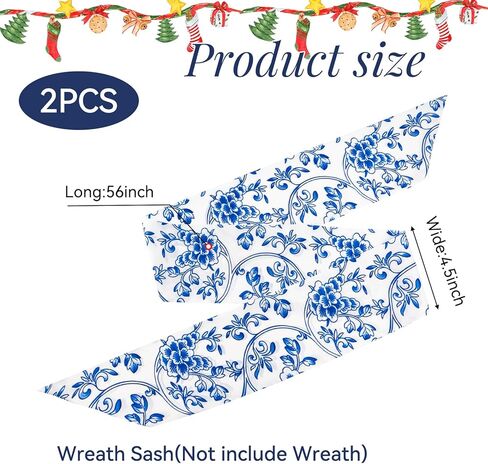 2 قطعة وشاح إكليل عيد الميلاد للباب الأمامي 4.5 بوصة عرض × 56 بوصة طول وشاح إكليل صيني تطريز حرف واحد فقط إكسسوارات إكليل للزينة في الهواء الطلق وداخل المنزل وحفلات جارلاند ومدخل الفناء (النمط الصيني) in Kuwait