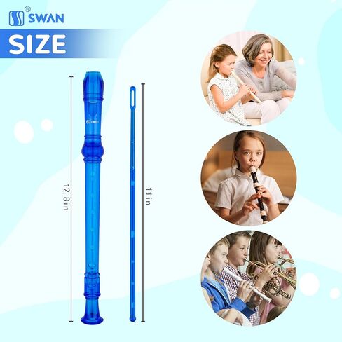 SWAN Soprano Recorder Instrument for Beginners Kids Student - German Fingering 8 Hole Flute Detachable 3pcs ABS Descant Recorders with Cleaning Rod and Fingering Chart, SW8K, Ivory in Kuwait