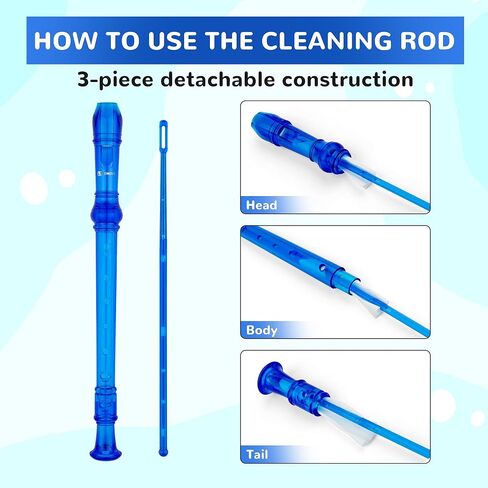 SWAN Soprano Recorder Instrument for Beginners Kids Student - German Fingering 8 Hole Flute Detachable 3pcs ABS Descant Recorders with Cleaning Rod and Fingering Chart, SW8K, Ivory in Kuwait