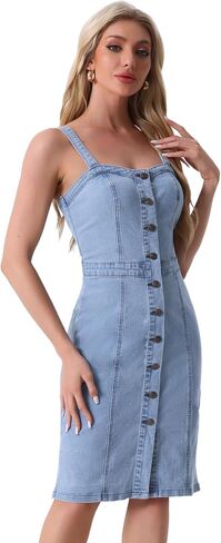Allegra K Button Down Denim Dress for Women's Summer 2024 Sleeveless Sweetheart Neck Jeans Dresses in Saudi Arabia