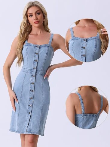 Allegra K Button Down Denim Dress for Women's Summer 2024 Sleeveless Sweetheart Neck Jeans Dresses in Saudi Arabia