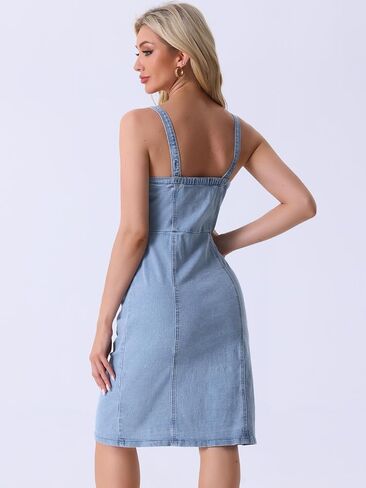 Allegra K Button Down Denim Dress for Women's Summer 2024 Sleeveless Sweetheart Neck Jeans Dresses in Saudi Arabia
