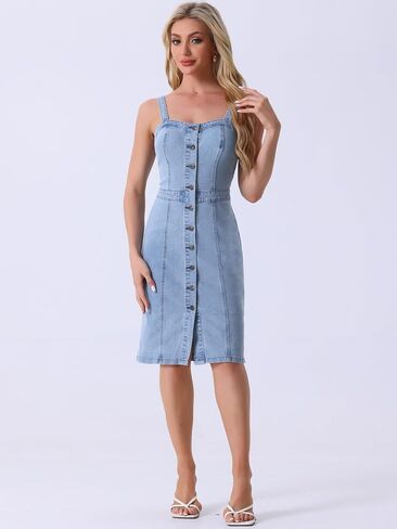 Allegra K Button Down Denim Dress for Women's Summer 2024 Sleeveless Sweetheart Neck Jeans Dresses in Saudi Arabia