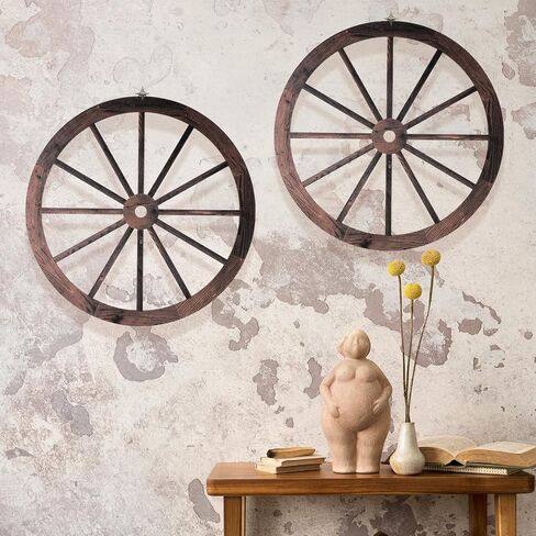 Innovations Decorative Vintage Wood Garden Wagon Wheel with Steel Rim - 12" Diameter (Set of 2) in Saudi Arabia