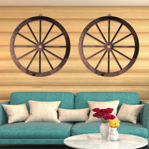 Innovations Decorative Vintage Wood Garden Wagon Wheel with Steel Rim - 12" Diameter (Set of 2) in Saudi Arabia
