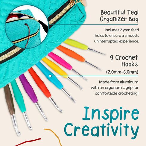 Hikiyose Crochet Kit for Beginners Adults - 47pcs Crochet Accessories with Blue Whale Video Tutorial, Soft Crochet Yarn Set, Hooks, Storage Bag - Easy Crochet Kit for Beginners Kids, Hobbies for Women in Saudi Arabia