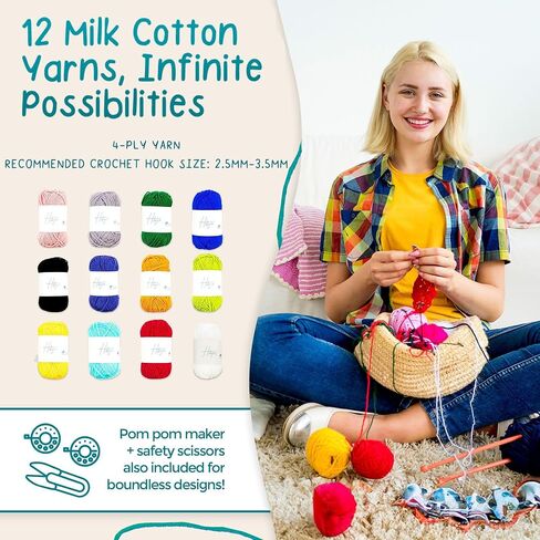 Hikiyose Crochet Kit for Beginners Adults - 47pcs Crochet Accessories with Blue Whale Video Tutorial, Soft Crochet Yarn Set, Hooks, Storage Bag - Easy Crochet Kit for Beginners Kids, Hobbies for Women in Saudi Arabia