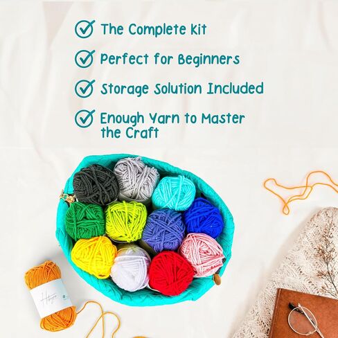 Hikiyose Crochet Kit for Beginners Adults - 47pcs Crochet Accessories with Blue Whale Video Tutorial, Soft Crochet Yarn Set, Hooks, Storage Bag - Easy Crochet Kit for Beginners Kids, Hobbies for Women in Saudi Arabia