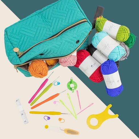 Hikiyose Crochet Kit for Beginners Adults - 47pcs Crochet Accessories with Blue Whale Video Tutorial, Soft Crochet Yarn Set, Hooks, Storage Bag - Easy Crochet Kit for Beginners Kids, Hobbies for Women in Saudi Arabia