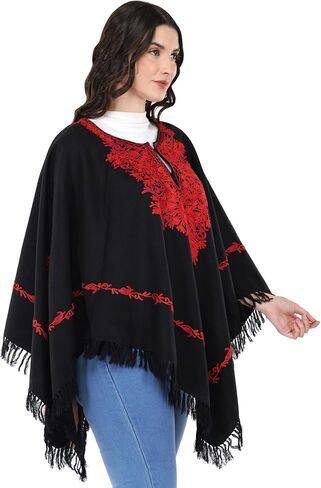 Premium Women's Kashmiri hand embroidery floral woollen poncho Indian cape wrap shrug Free size in Kuwait