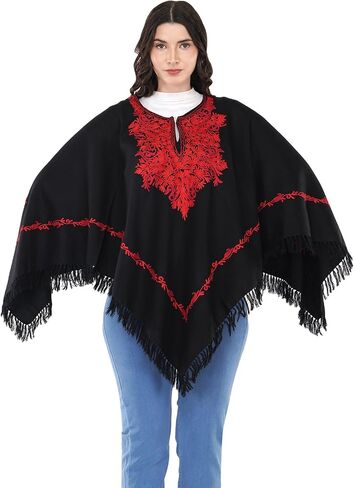 Premium Women's Kashmiri hand embroidery floral woollen poncho Indian cape wrap shrug Free size in Kuwait