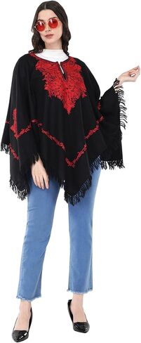 Premium Women's Kashmiri hand embroidery floral woollen poncho Indian cape wrap shrug Free size in Kuwait
