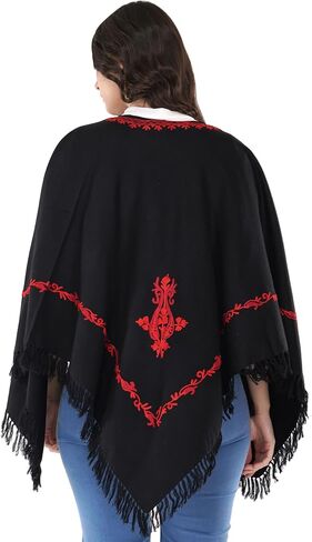 Premium Women's Kashmiri hand embroidery floral woollen poncho Indian cape wrap shrug Free size in Kuwait