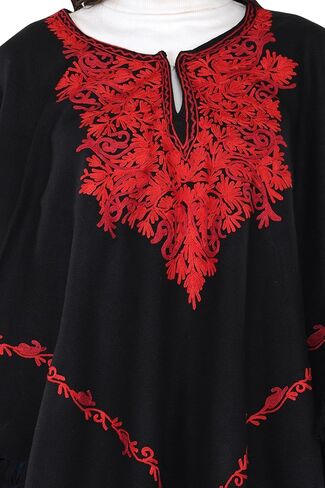 Premium Women's Kashmiri hand embroidery floral woollen poncho Indian cape wrap shrug Free size in Kuwait