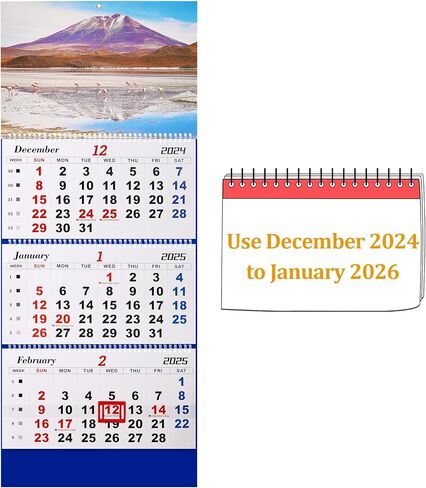 تقويم حائط 2025 تقويم شهري لمدة 3 أشهر تقويم جداري كبير ورق سميك 2024-2026 تقويم 14 شهرًا لمكتب العائلة (أزرق-1) in Kuwait
