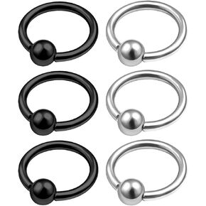MATIGA 6Pcs Steel Black Anodized captive bead ring Piercing Jewelry Tragus Nose Septum Eyebrow Cartilage 3mm Ball More Choices