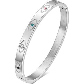 Jude Jewelers Stainless Steel Open Clasp Evil Eyes Birthstone Bangle Bracelet