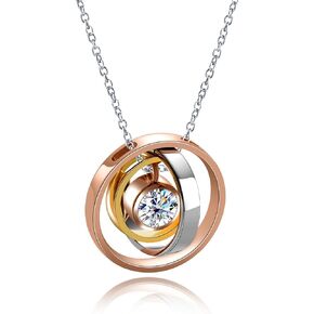 AnuClub Moissanite Necklace for Women Satellite Pendant D Color VVS1 925 Sterling Silver Trinity Necklace, Gift for Wife Her with Certificate, 40+2+3cm Extended Chain