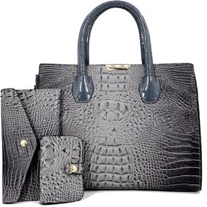 Tote Top-handle Handbags Patent PU Leather Women Purse Satchel Crocodile Pattern Shoulder Crossbody Bag 3 Pcs Set