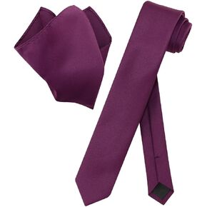 Vesuvio Napoli EGGPLANT PURPLE Skinny 2.5" NeckTie Handkerchief Neck Tie Set