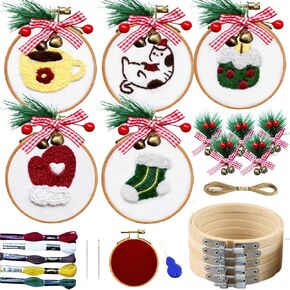 TenDawn Mini Christmas Embroidery Kit for Beginner, Adult Craft, Chritsmas Gift and Ornaments, Home Decor, 5 Pack