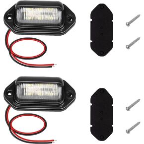 2 PCS White LED License Plate Light, 6-SMD Waterproof Tag Lights, 12V-24V DC Lamp Taillight, Step Courtesy Light Dome Cargo Lights for Truck SUV Van RV Trailer