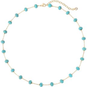 Created Turquoise Necklace for Women 14K Gold Plated Beaded Heart Choker Boho Necklaces Handmade Beach Summer Everyday Gold Jewelry Gifts
