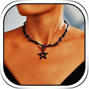Sixexey Halloween Black Necklace Star Pendant Necklace Gothic Chain Necklace Halloween Costume Necklace Jewelry for Women