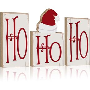 Wesiti 4 Pieces Christmas Ho Ho Ho Tabletop Decoration Ho Ho Ho Wood Glitter Christmas Blocks Christmas Wooden Table Sign Holiday Christmas Dinner Party Decor