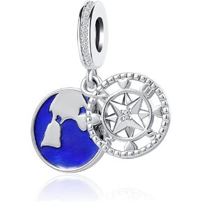 Spinning Globe Airplane World Map Bule Earth Dangle Charm Bead for European Bracelet Birthday Graduation Gifts for Her
