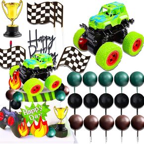 22Pc Red Monster Truck Cake Toppers - Monster Party & Birthday Decorations