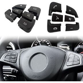 Car Steering Wheel Button Cover Replacement for Mercedes Benz C Class 2014-2018 GLC Class 2015-2019 W205 W253 C180 C200 C300 GLC260 GLC300 Voice Audio Control (Black, Left Side)