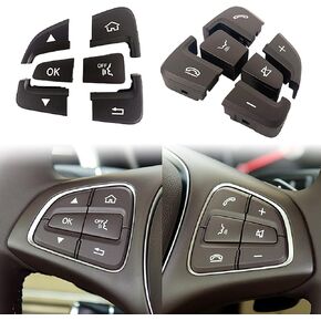 Car Steering Wheel Button Cover Replacement for Mercedes Benz C Class 2014-2018 GLC Class 2015-2019 W205 W253 C180 C200 C300 GLC260 GLC300 Voice Audio Control (Black, Left Side)