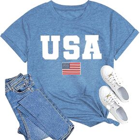 American Flag Shirts for Women 4th of July Tops USA Print T Shirt Casual Short Sleeve American Proud T-Shirt Tops
