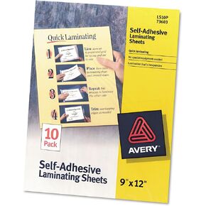 Avery 73603 Clear Self-Adhesive Laminating Sheets, 3 mil, 9 x 12, 10/Pack