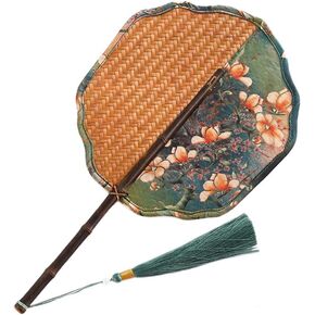 Handmade Knitting Fan, Chinese Double-Sided Bamboo Craft Fan for Decoration, Gift Package