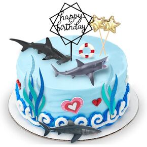 MEMOVAN Shark Cake Toppers 9pcs, Shark Birthday Cake Cupcake Topper Mini Toy Figurines, Cake Decoration for Under the Sea Ocean Shower Party Supplies