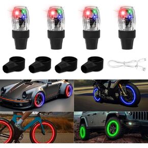 Tire Valve Light, Tire Valve Cap Lights, Glow in The Dark LED Tire Valve Lights, LED Colorful Wheel Lights, Waterproof Flash Light Tire Valve Cap Lamp for Car Truck Motorcycle Bike Lights (4 PCS)