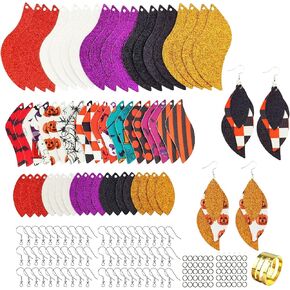 AOUXSEEM 181 Pcs Christmas 3-Layer Leaf Faux Leather Earrings Making Kit for Beginner, Contains Pre Cut Light Weight Glitter Printed Synthetic Fabric Pieces and Earring Hooks Jump Rings