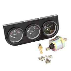 52mm 3 in 1 Auto Gauge Meter Kit, Voltage Gauge Water Temp Gauge Chrome Oil Pressure Sensor Triple Gauge Kit for Car Truck
