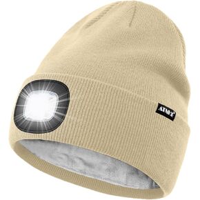 ATNKE LED Lighted Beanie Hat,USB Rechargeable 4 LED Running Headlamp Lined Fleece Cap with Light Gift for Men and Women
