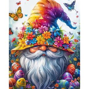 Flowers gnome Paint by Number for Adults Beginner,Hydrangea Paint by Numbers on Canvas,Blue gnome Paint by Numbers Kits with Brushes Pigment Suitable for Home Wall Decoration Without Frame 16x20 Inch