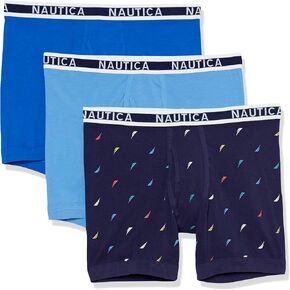 Nautica Men's Cotton Stretch 3-Pack Boxer Briefs, Peacoat/Pro/Lobster Stripe Red, X-Large
