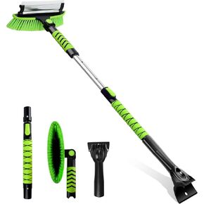 42" Snow Brush- 3 in 1 Extendable Brush with Squeegee and Detachable Ice Scraper for Cars, SUVS, Trucks, Auto Windshield (Heavy Duty ABS, EVA Foam Shaft)